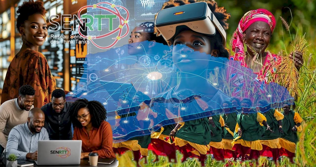 Chercheurs, agricultrice, danseuses et carte du Sénégal en réseau — le SENRTT en action